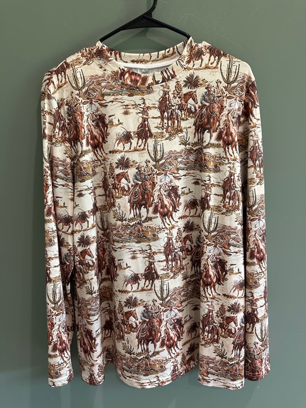 Western Print Long-Sleeve Shirt - Cream & Brown